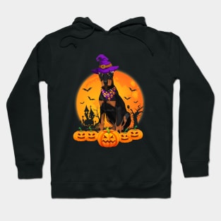 Funny Witch Hat Pumpkin Doberman Halloween Hoodie